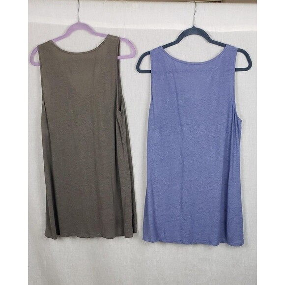 Eileen Fisher Tank Tops L Lot of 2 Gray Purple 100% Linen Slub Pleat Casual Flow - Picture 2 of 11